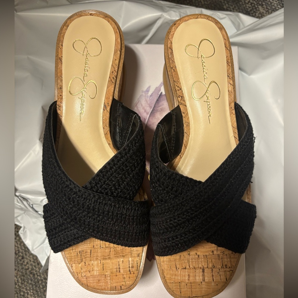 Jessica Simpson Black Woven Wedges
